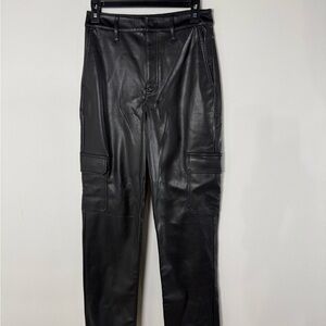 Express Faux Leather Modern Straight Super High Rise Black Cargo Pants 4R